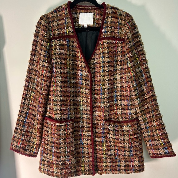 Anthropologie Harlequin Tweed Blazer Jacket Size M Multicolor Oversized - Picture 6 of 8